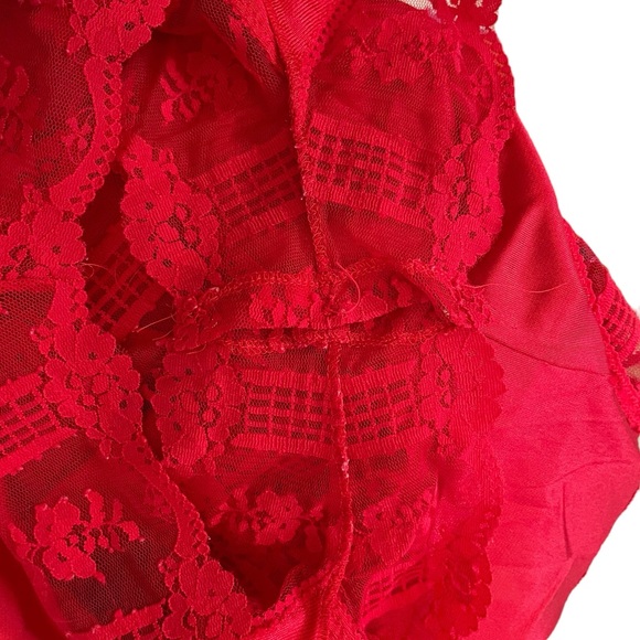Formfit Vintage 70s Red Sheer Romantic Lace Button Up Lingerie Romper Teddie - Picture 9 of 11
